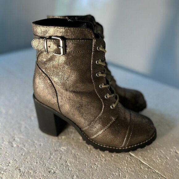 Diba SZ8 Carryn Pewter Metallic combat boots Moto Grunge Goth Steampunk Y2K 80s - Picture 3 of 11